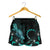 Cook Islands Polynesian Women's Shorts - Turtle With Blooming Hibiscus Turquoise - Polynesian Pride