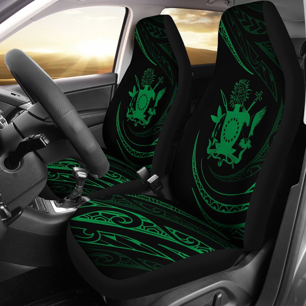 Cook Islands Car Seat Covers - Green - Frida Style Universal Fit Black - Polynesian Pride