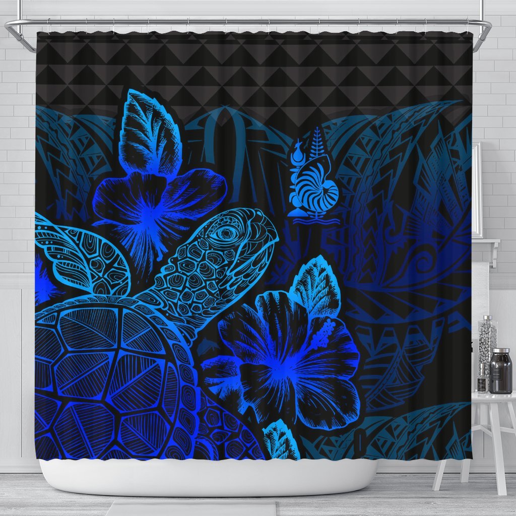 New Caledonia Shower Curtain Turtle Hibiscus Blue 177 x 172 (cm) Blue - Polynesian Pride