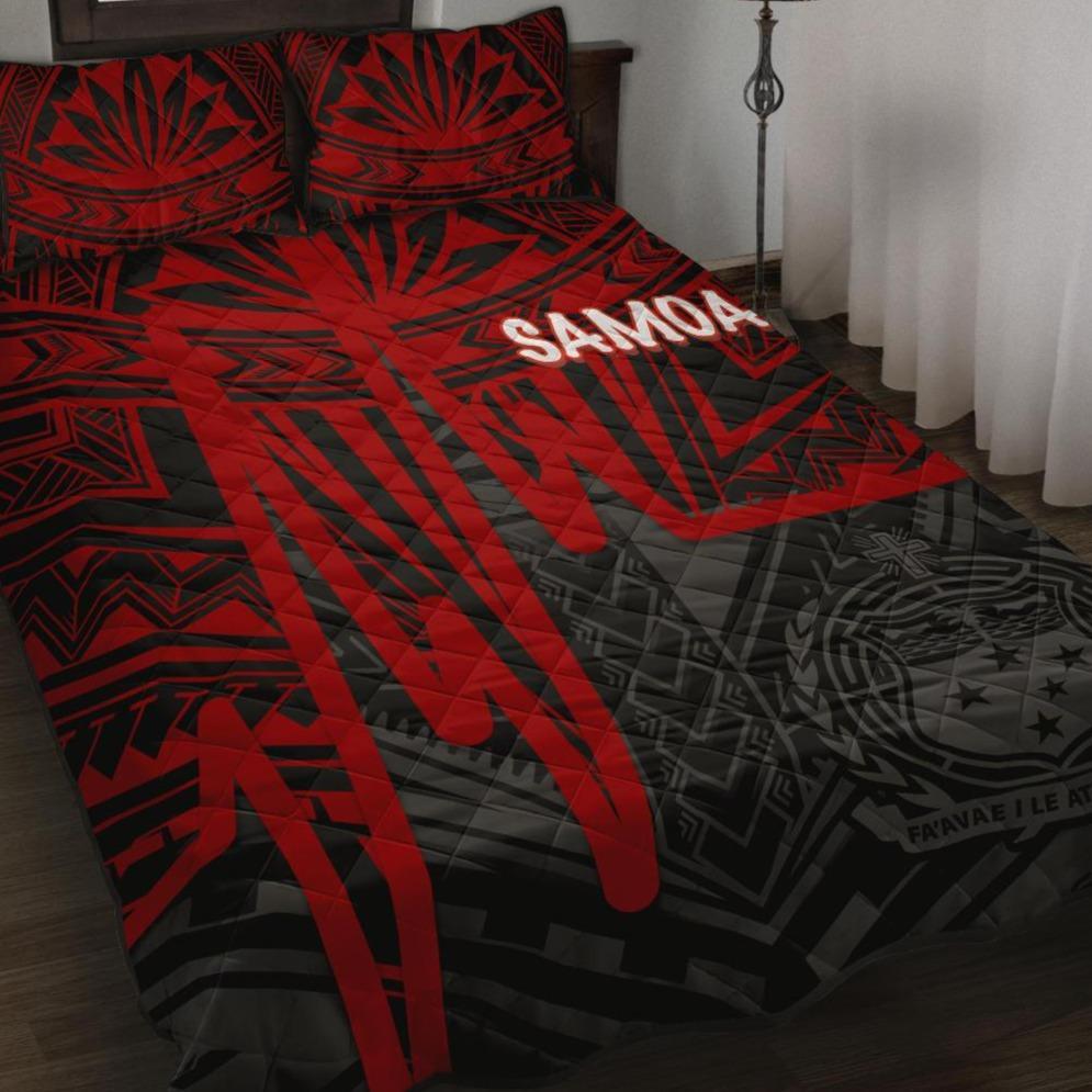 Samoa Quilt Bed Set - Samoa Seal With Polynesian Pattern In Heartbeat Style (Red) Red - Polynesian Pride