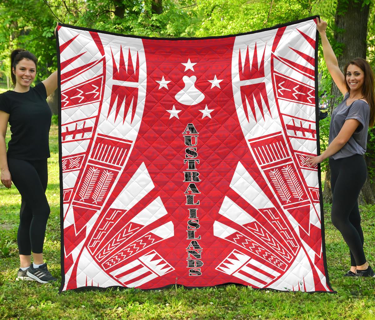 Austral Islands Premium Quilt - Austral Islands Flag Polynesian White Tattoo (Red) - Polynesian Pride