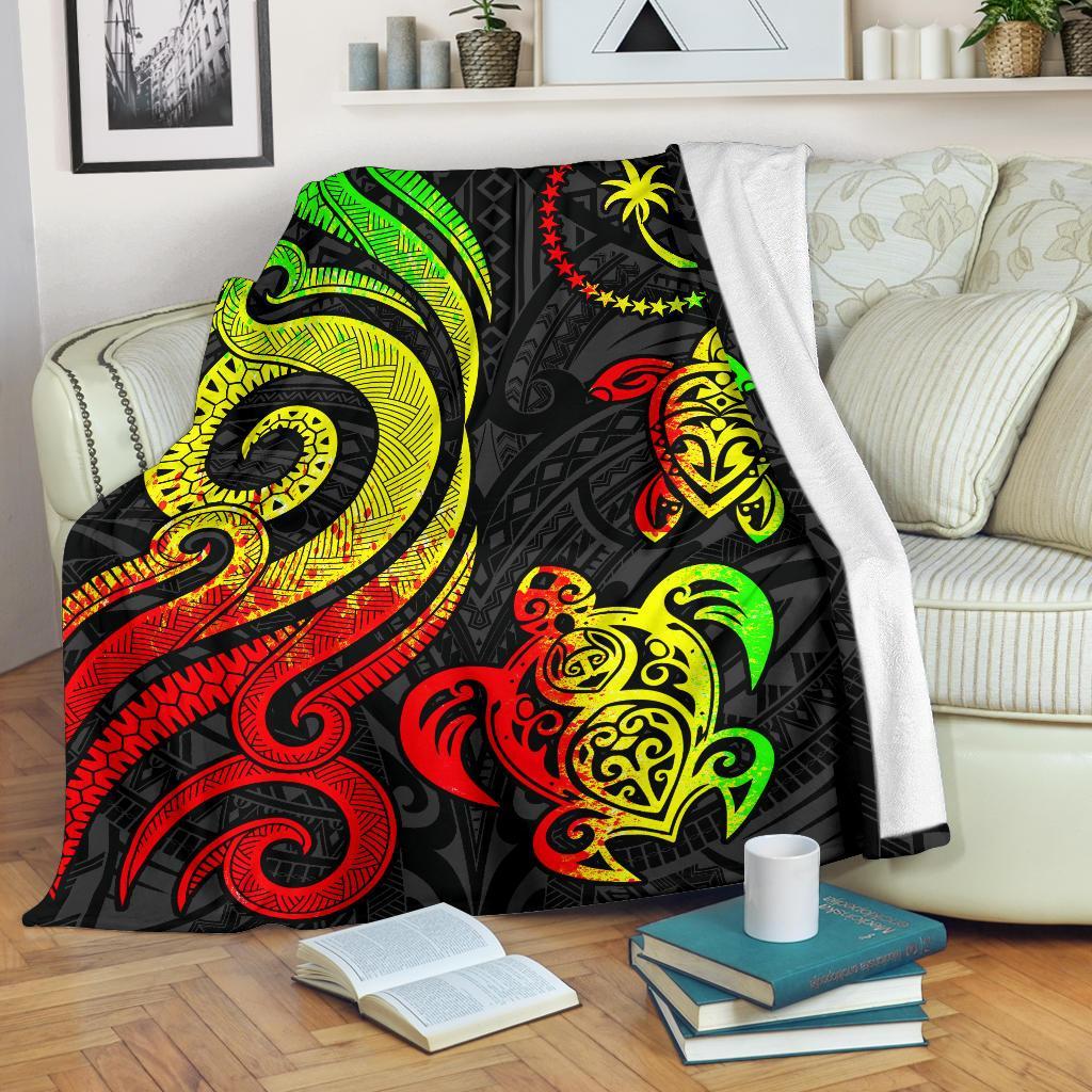 Chuuk Micronesian Premium Blanket - Reggae Tentacle Turtle White - Polynesian Pride
