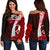 Yap Micronesia Women's Off Shoulder Sweater - Coat Of Arm With Hibiscus Red - Polynesian Pride