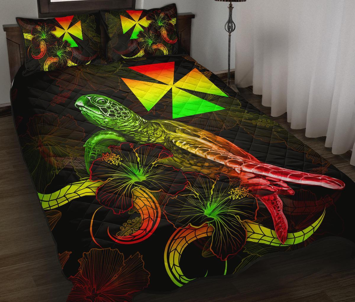 Wallis and Futuna Polynesian Quilt Bed Set - Turtle With Blooming Hibiscus Reggae Art - Polynesian Pride