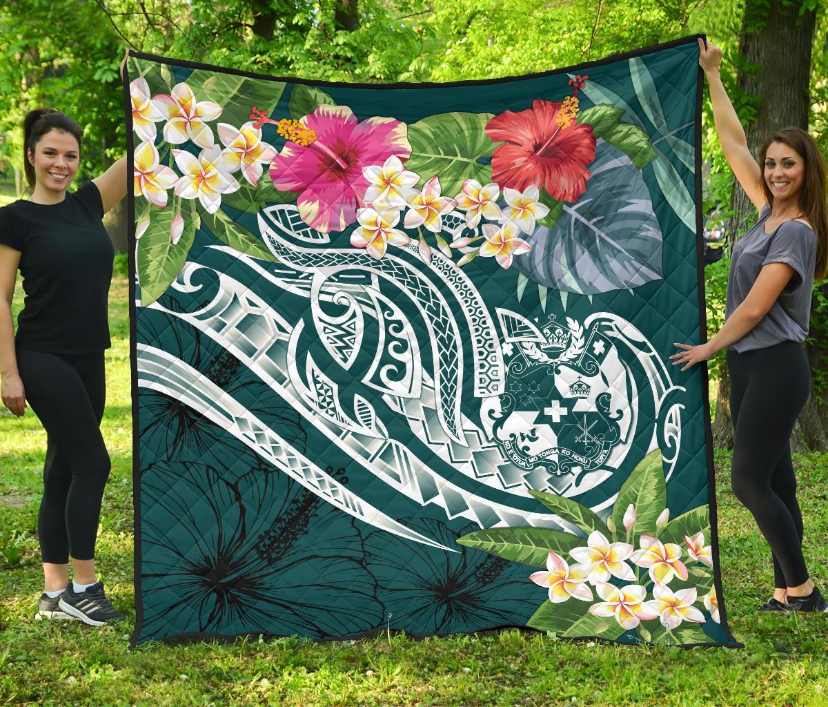 Tonga Polynesian Premium Quilt - Summer Plumeria (Turquoise) - Polynesian Pride