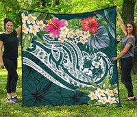 Tonga Polynesian Premium Quilt - Summer Plumeria (Turquoise) - Polynesian Pride