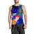 Tonga Men's Tank Top - Humpback Whale with Tropical Flowers (Blue) - Polynesian Pride