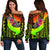 Tahiti Women's Off Shoulder Sweater - Polynesian Hook And Hibiscus (Raggae) - Polynesian Pride