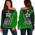 Samoa Polynesian Women Off Shoulder Sweater Green - Turtle With Hook Green - Polynesian Pride