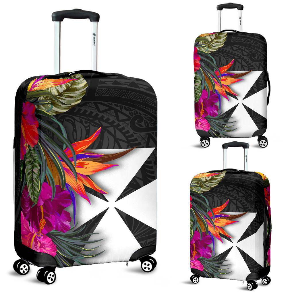 Wallis And Futuna Luggage Covers - Polynesian Hibiscus Pattern Black - Polynesian Pride