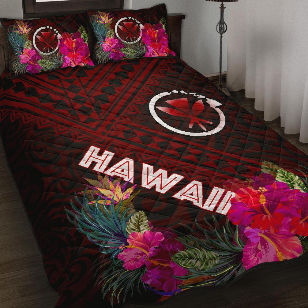 Hawaii Quilt Bed Set - Kanaka Maoli With Hibiscus On Polynesian Patterns (RED) Red - Polynesian Pride