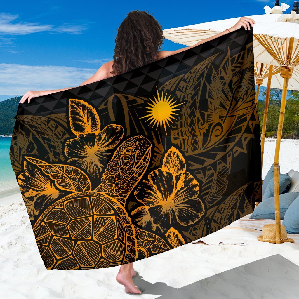 Marshall Islands Sarong - Turtle Hibiscus Pattern Gold Women One Size Gold - Polynesian Pride