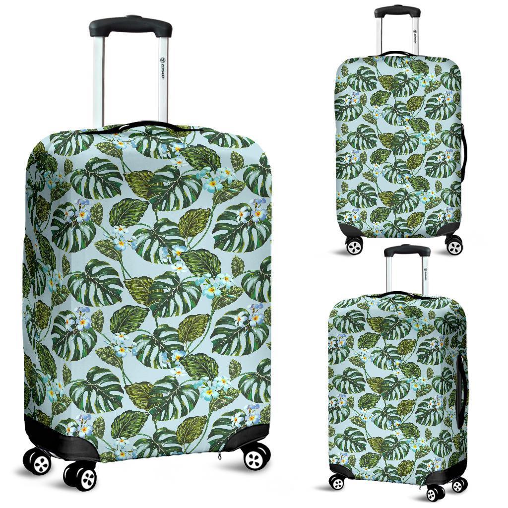 Tropical Flowers Monstera Leaf Luggage Cover White - Polynesian Pride