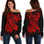 Polynesian Hawaii Women's Off Shoulder Sweater - Kanaka Maoli Red Turtle Red - Polynesian Pride