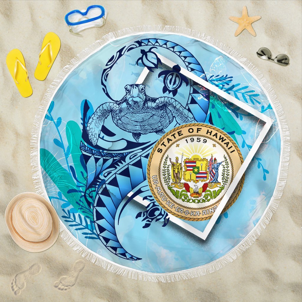 Hawaii Beach Blanket - Turtle Under The Sea Style Beach Blanket - Hawaii One Size Blue - Polynesian Pride