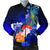 Marshall Islands Men's Bomber Jacket - Humpback Whale with Tropical Flowers (Blue) Blue - Polynesian Pride