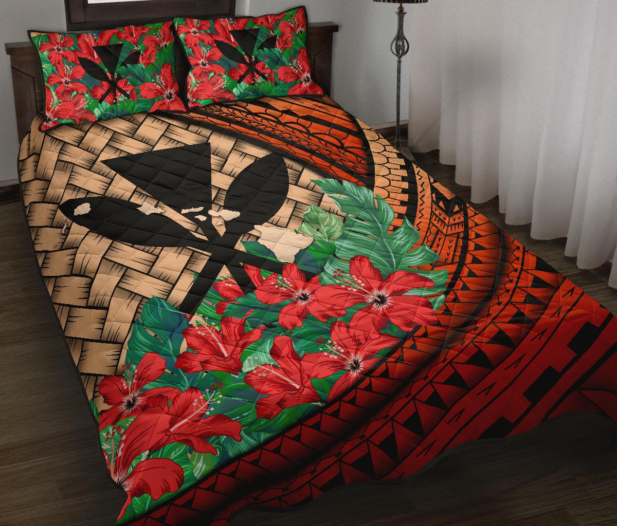 Kanaka Maoli (Hawaiian) - Quilt Bed Set Lauhala Polynesian Hibiscus Red - Polynesian Pride