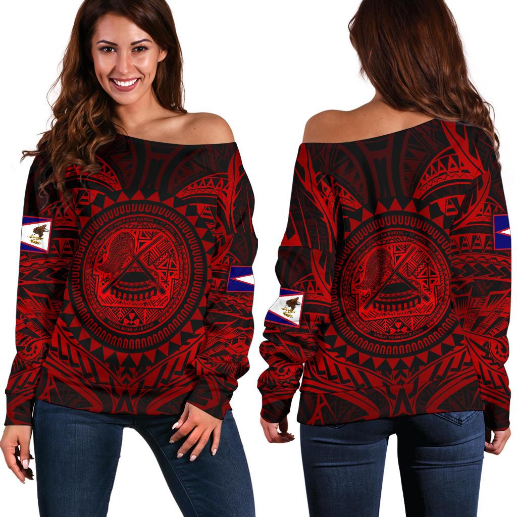 American Samoa Polynesian Women's Off Shoulder Sweater - Red Seal Red - Polynesian Pride