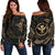 Hawaii Polynesian Custom Personalised Women's Off Shoulder Sweater - Gold Tribal Wave Black - Polynesian Pride