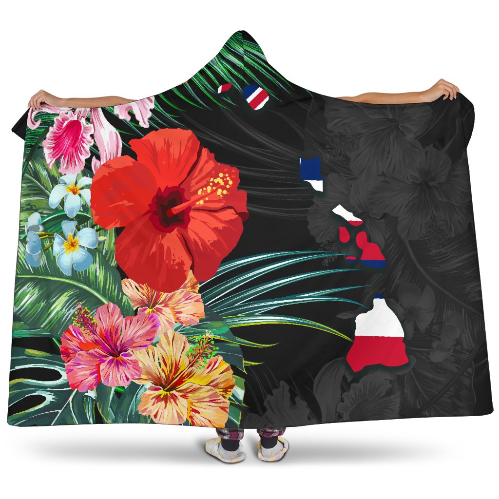 hawaiiHooded Blanket - Hawaii Map Hibiscus Hooded Blanket Black - Polynesian Pride