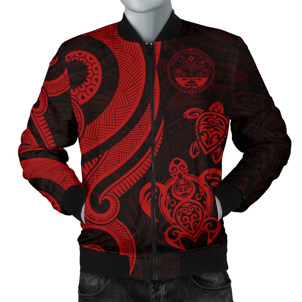 Marshall Islands Men's Bomber Jacket - Tentacle Turtle Red Red - Polynesian Pride