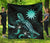 Nauru Polynesian Premium Quilt - Turtle With Blooming Hibiscus Turquoise - Polynesian Pride