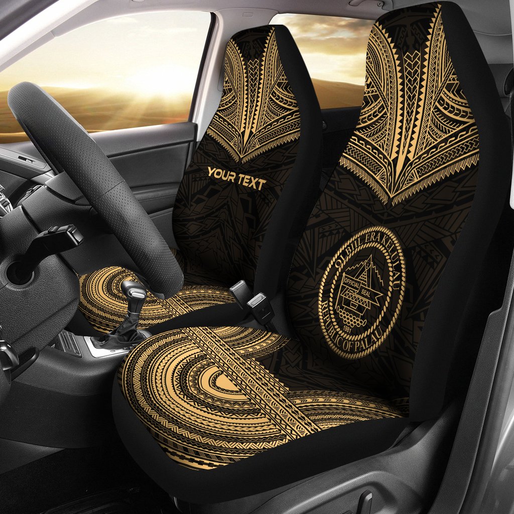 Palau Custom Personalised Car Seat Cover - Palau Seal Polynesian Chief Tattoo Gold Version Universal Fit Gold - Polynesian Pride