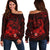 Polynesian Hawaii Off Shoulder Sweater - Humpback Whale with Hibiscus (Red) Red - Polynesian Pride