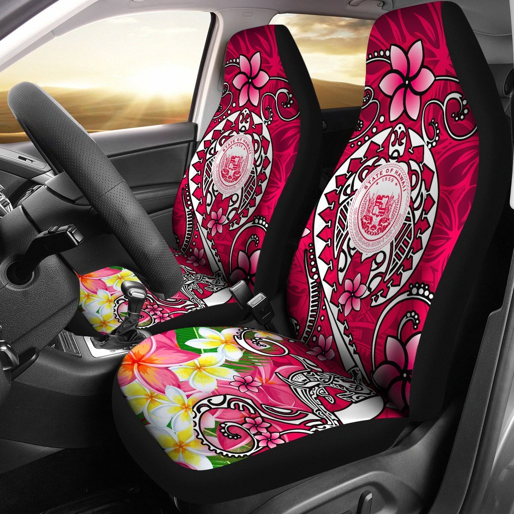 Hawaii Polynesian Car Seat Covers - Hawaii Seal With Turtle Plumeria (Pink) Universal Fit Pink - Polynesian Pride