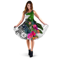 Palau Midi Dress White - Turtle Plumeria Banana Leaf Crest Women White - Polynesian Pride