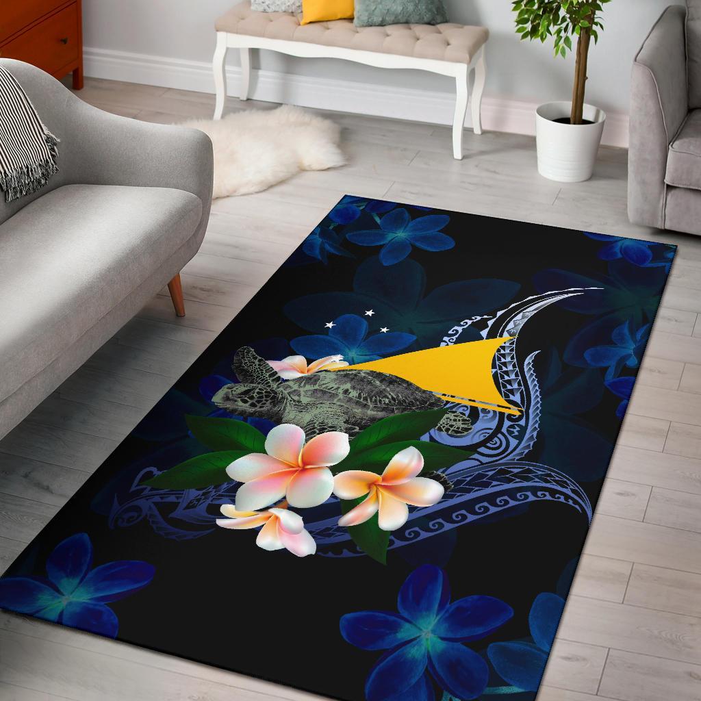 Tokelau Polynesian Area Rug - Turtle With Plumeria Flowers Blue - Polynesian Pride