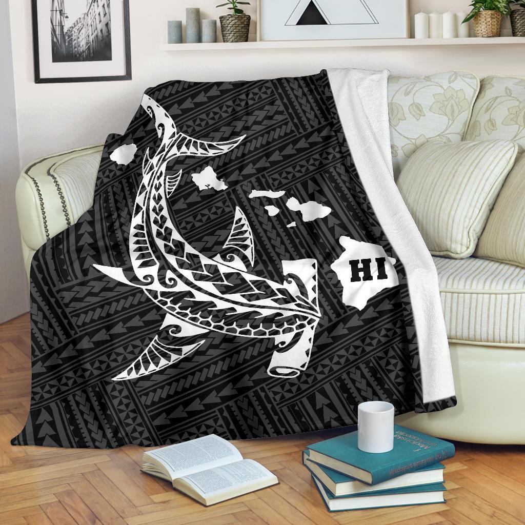 Hawaii Shark White Polynesian Premium Blanket White - Polynesian Pride