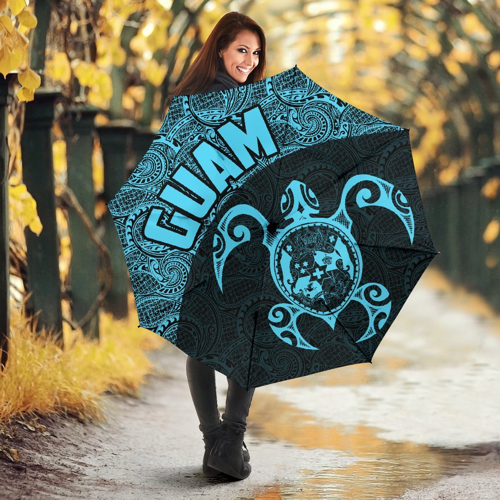 Guam Umbrella Turtle Coat of Arms Polynesian Pattern Blue - Polynesian Pride