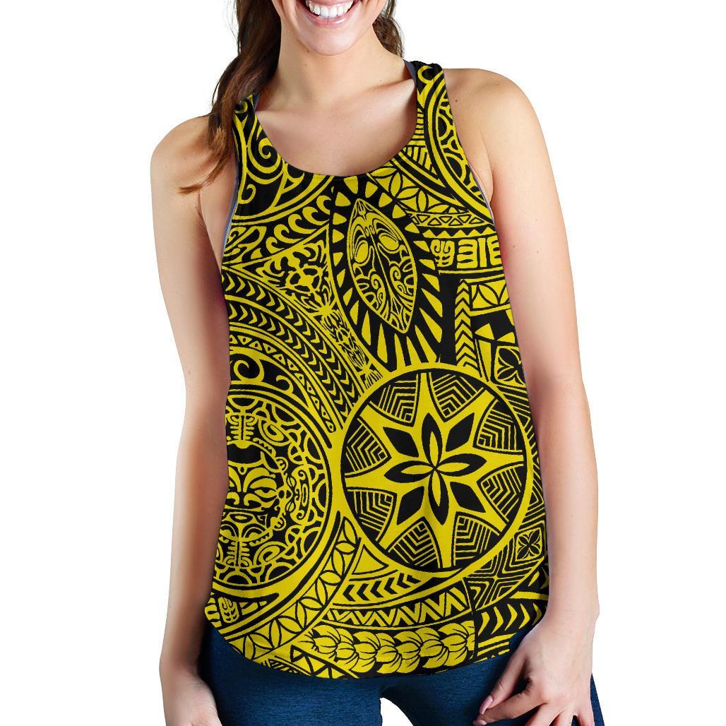 Polynesian Hawaiian Style Tribal Tattoo Yellow Women's Racerback Tank Top Yellow - Polynesian Pride