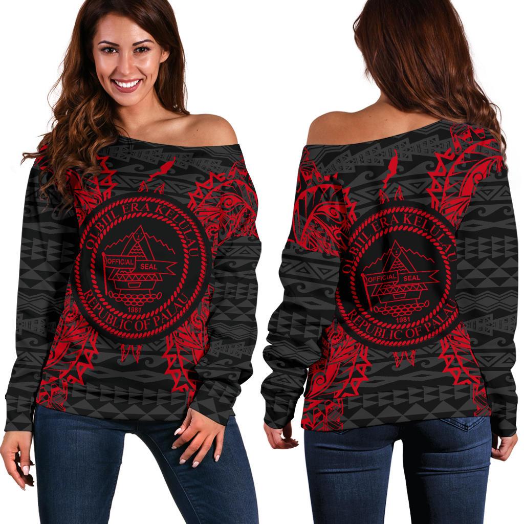 Palau Polynesian Shoulder Sweater Map Red Red - Polynesian Pride