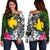 Papua New Guinea Off Shoulder Sweater - Turtle Plumeria Banana Leaf Black - Polynesian Pride