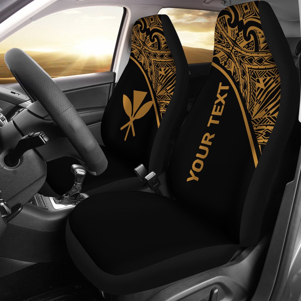 Hawaii Custom Personalised Car Seat Covers - Kanaka Maoli Polynesian Gold Curve Universal Fit Gold - Polynesian Pride