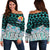 Tahiti Women's Off Shoulder Sweater - Coconut Leaves Weave Pattern Blue Blue - Polynesian Pride