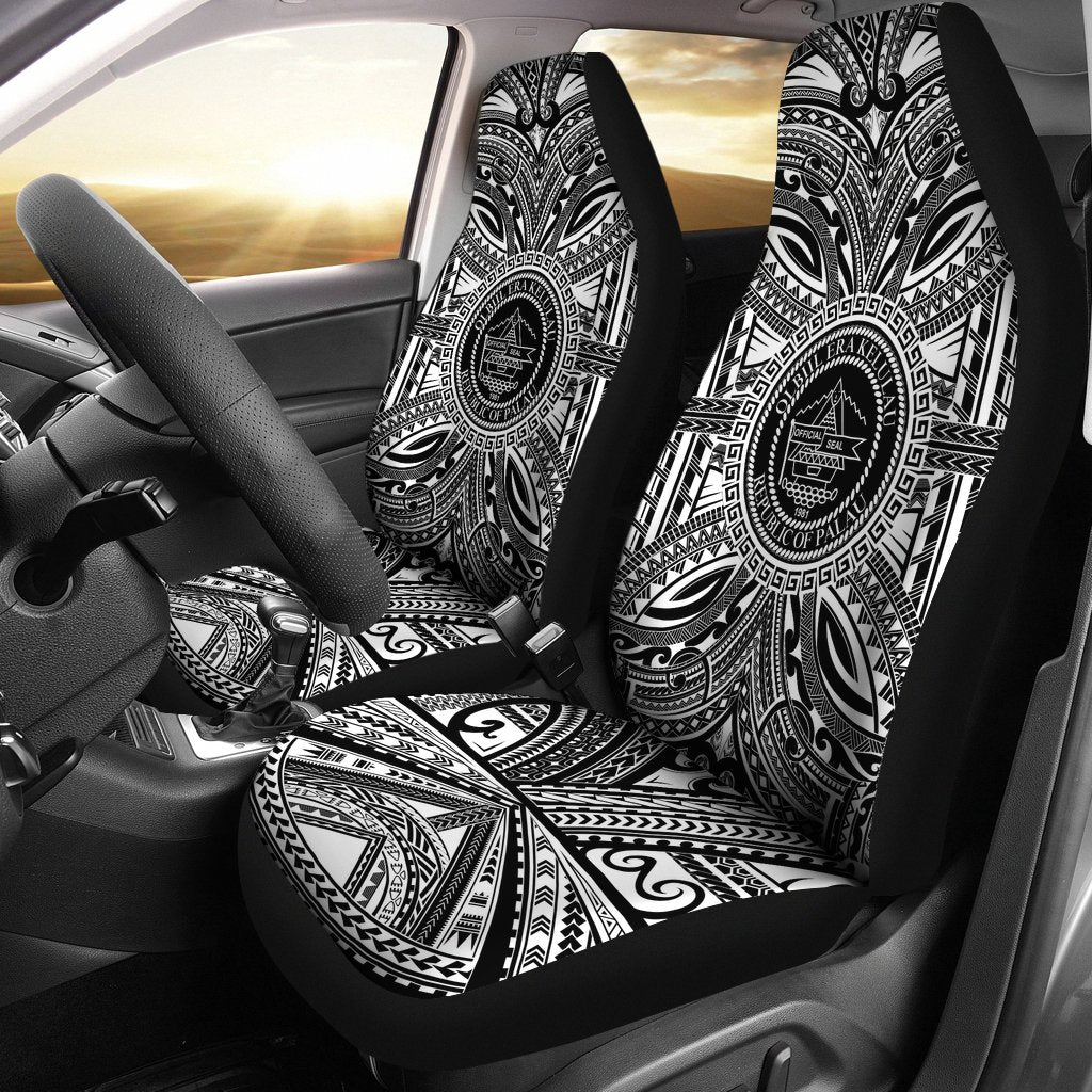 Palau Car Seat Cover - Palau Coat Of Arms Polynesian White Black Universal Fit Black - Polynesian Pride