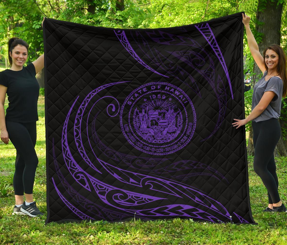 Hawaii Coat Of Arms Premium Quilt - Purple - Frida Style Black - Polynesian Pride