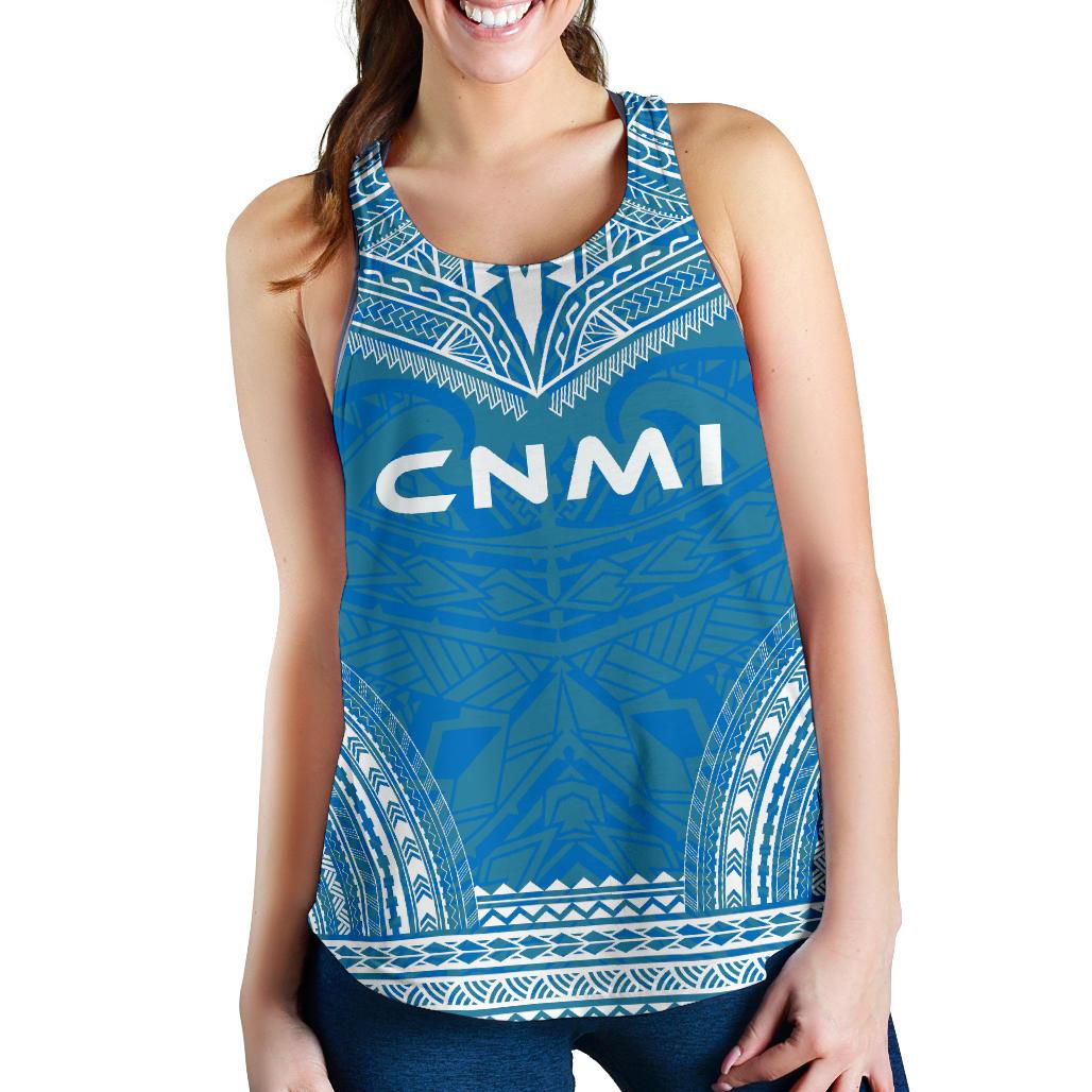 Northern Mariana Islands Women's Racerback Tank - Polynesian Chief Flag Version Blue - Polynesian Pride