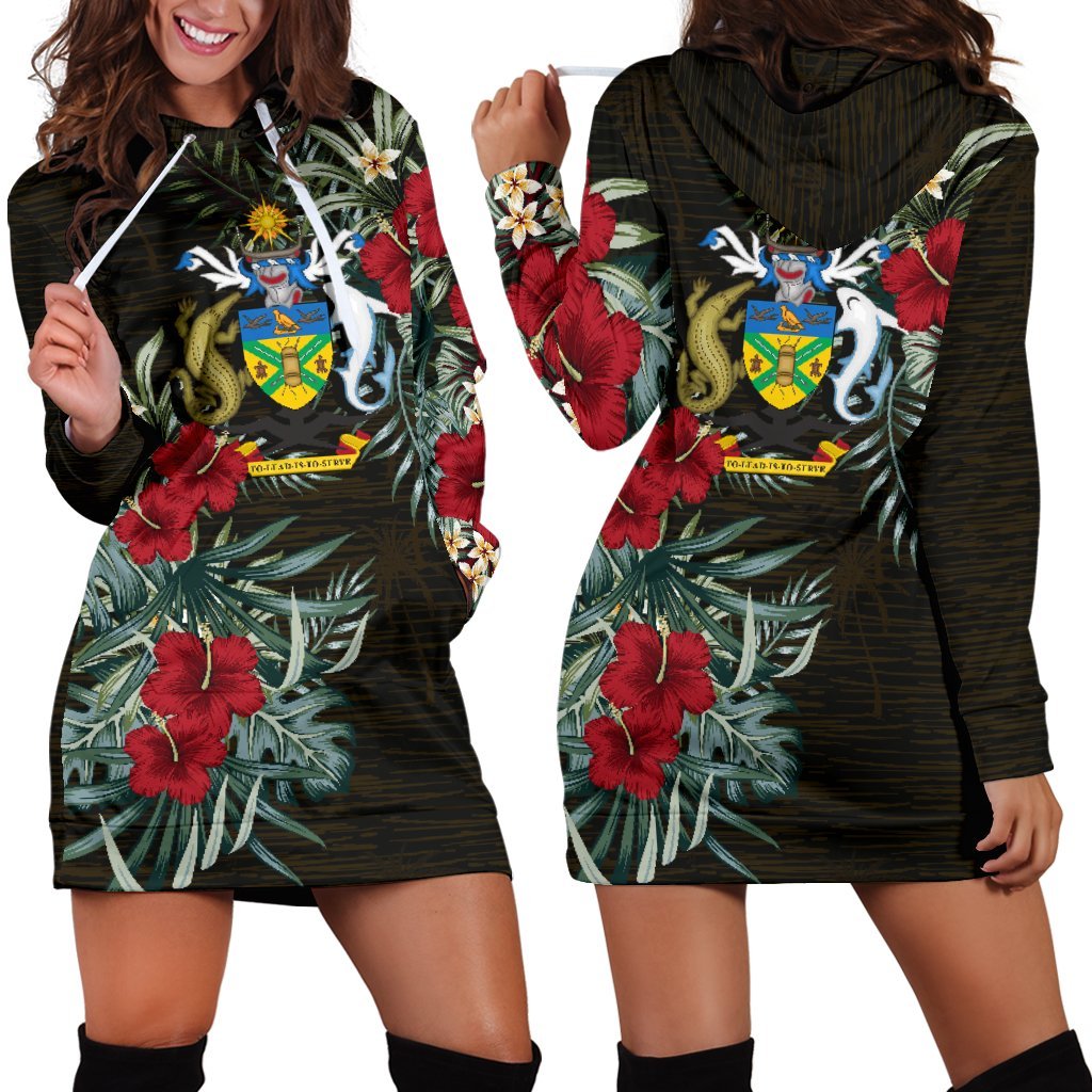 Solomon Islands Hoodie Dress - Solomon Coat of Arms Hibiscus Black - Polynesian Pride