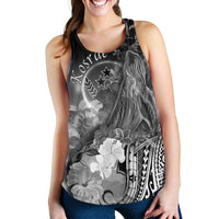 Kosrae Women's Racerback Tank - Humpback Whale with Tropical Flowers (White) - Polynesian Pride
