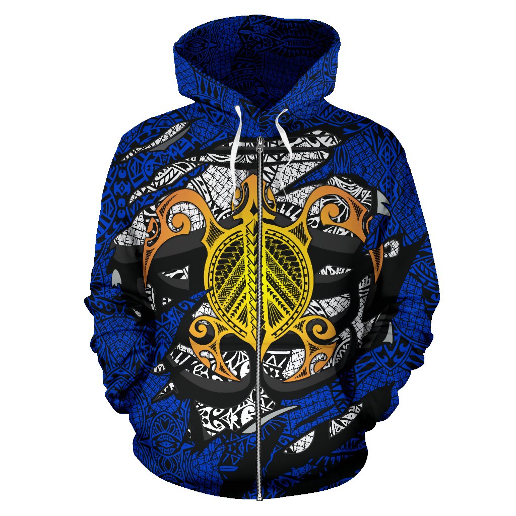 Hawaiian Aloha Turtle Polynesian Blue Zip up Hoodie - Polynesian Pride