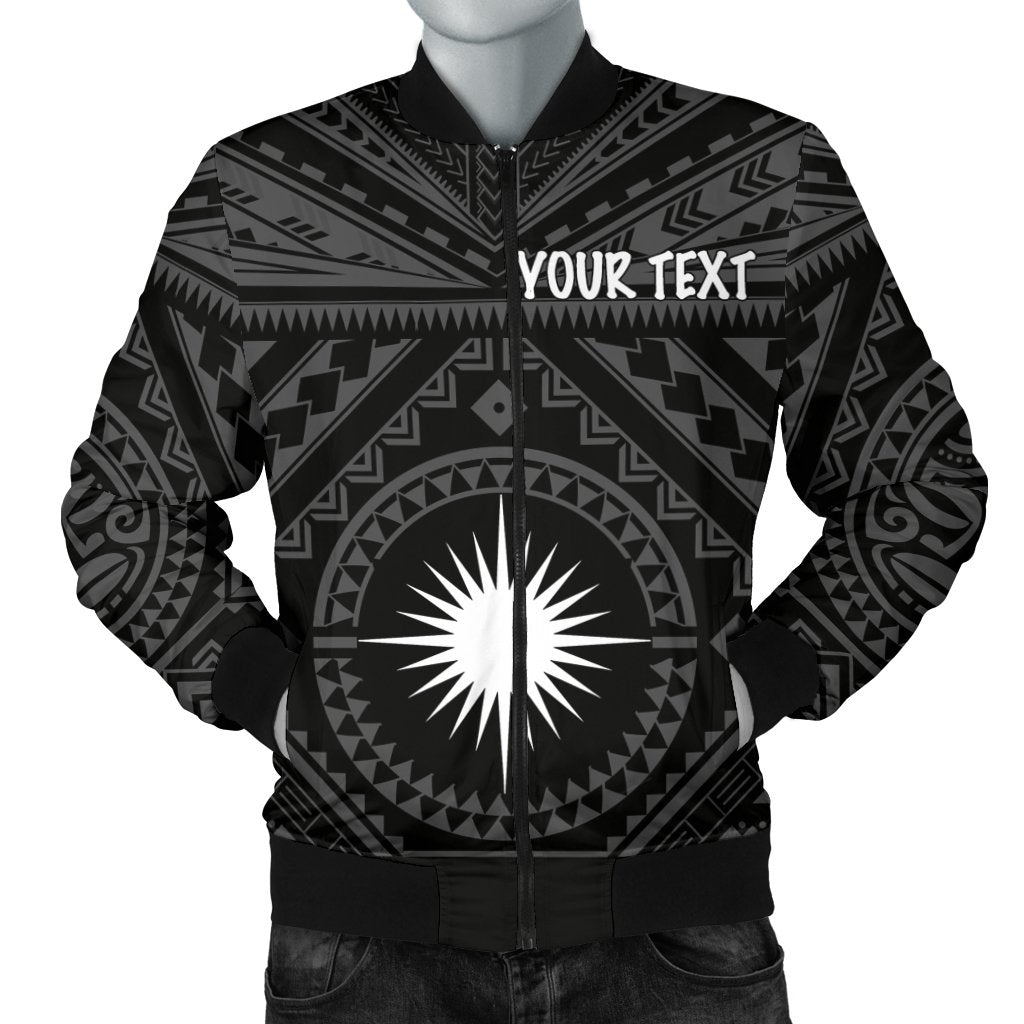 Marshall Personalised Men's Bomber Jacket - Marshall Seal With Polynesian Tattoo Style ( Black) Black - Polynesian Pride