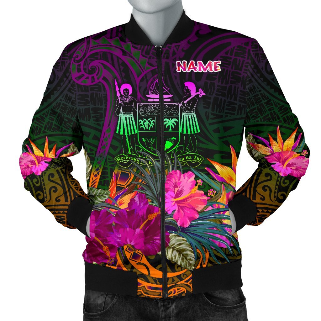 Fiji Personalised Men's Bomber Jacket - Summer Hibiscus Reggae - Polynesian Pride