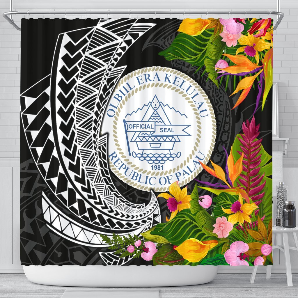 Palau Shower Curtains - Seal Spiral Polynesian Patterns 177 x 172 (cm) Black - Polynesian Pride