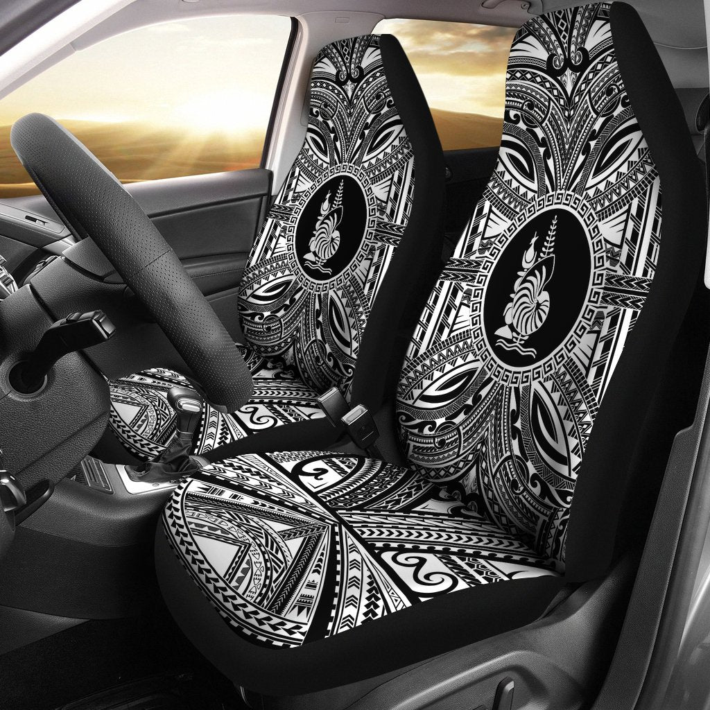 New Caledonia Car Seat Cover - New Caledonia Coat Of Arms Polynesian White Black Universal Fit Black - Polynesian Pride