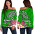 Polynesian Women's Off Shoulder Sweater - Turtle Plumeria Green Color Green - Polynesian Pride