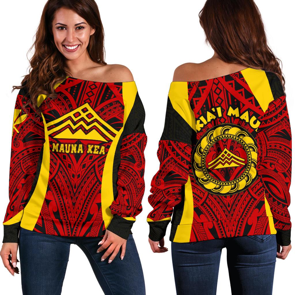 Hawaii Women's Off Shoulder Sweater - Protect Mauna Kea Art - Polynesian Pride